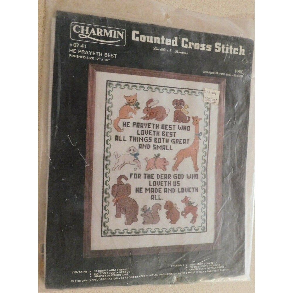 Janlynn NIP "He Prayeth Best" PRAYER SAMPLER CROSS STITCH KIT 12x16 Animals